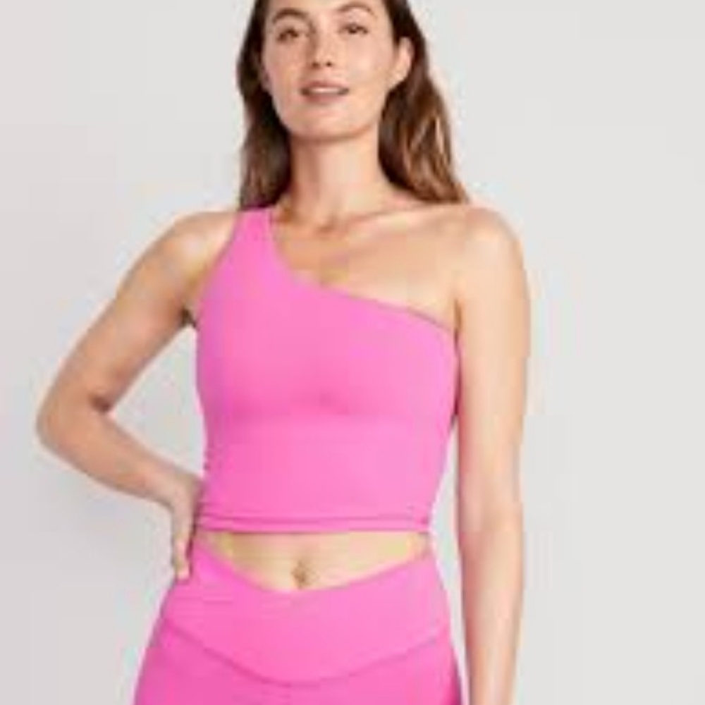 Pink One-Shoulder Longline sports Bra Top